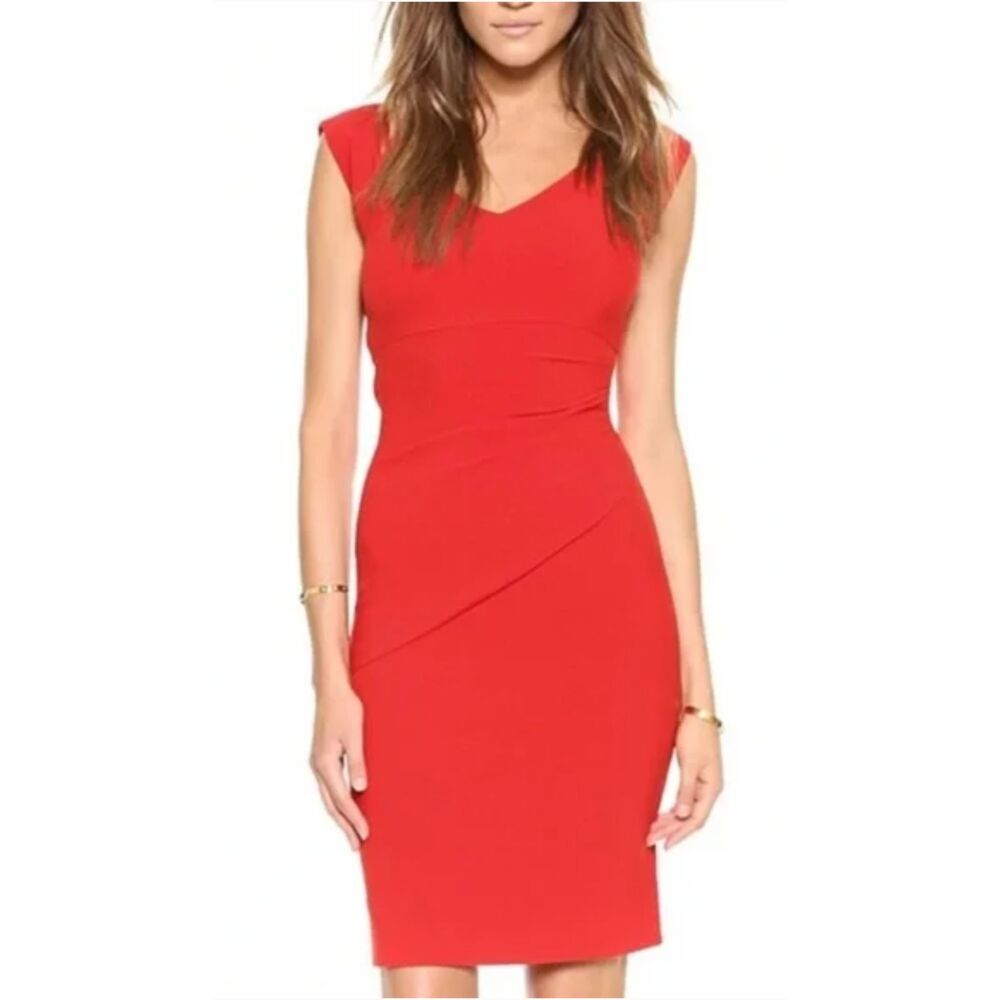 Diane von Furstenberg Poppy Red Ruched Stretch Office Siren Bevin Dress 4